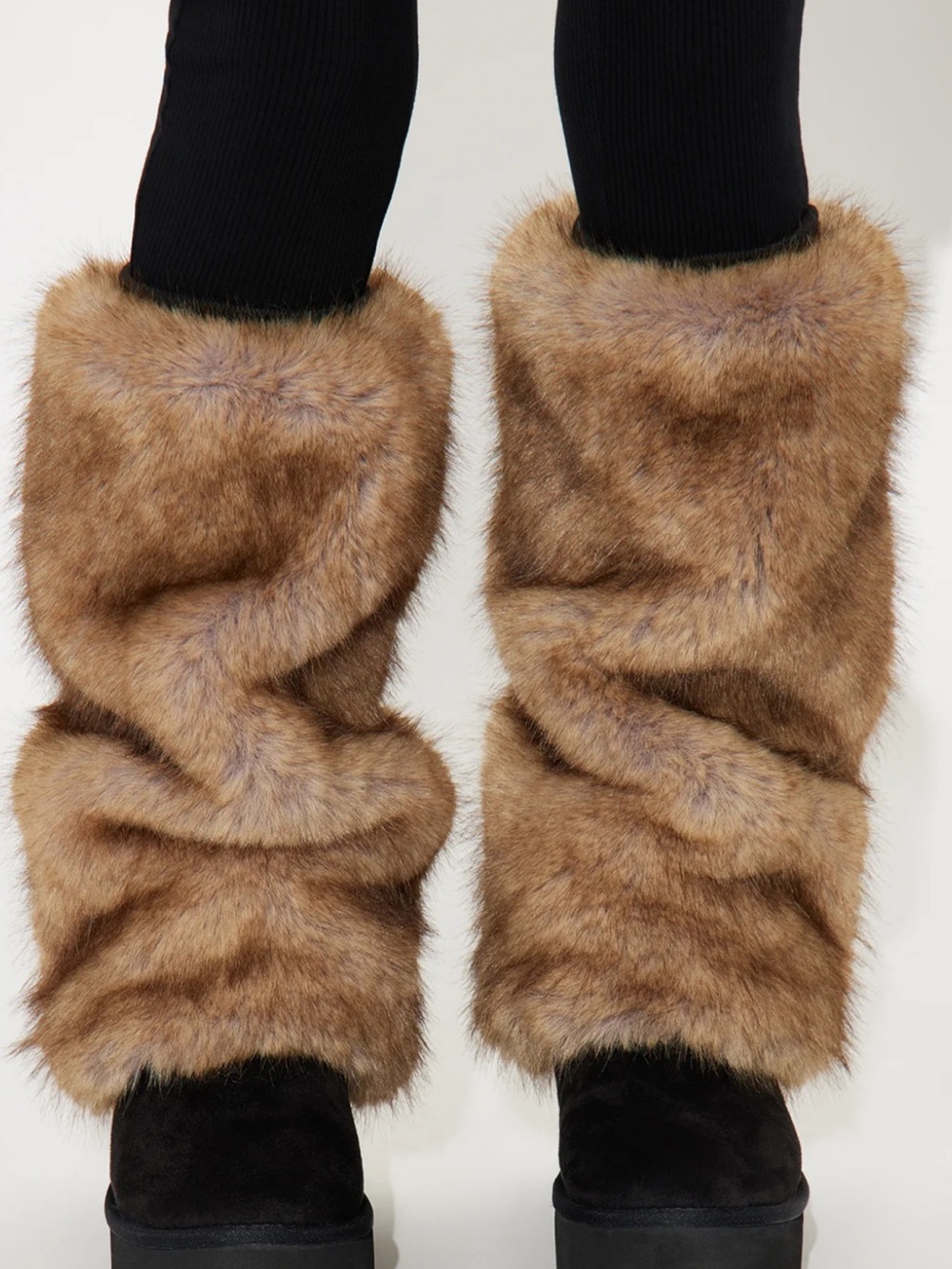 Fashion Nova Faux Fur Leg Warmers in Brown - Women Accessories